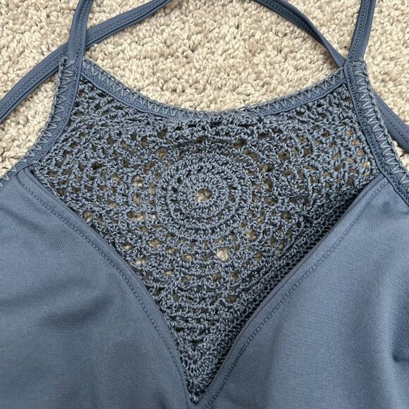 2017 Xhilaration Womens High Neck Crochet Blue Swimsuit Top Bikini Medium - Picture 4 of 6